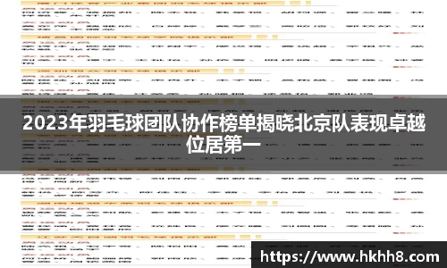2023年羽毛球团队协作榜单揭晓北京队表现卓越位居第一